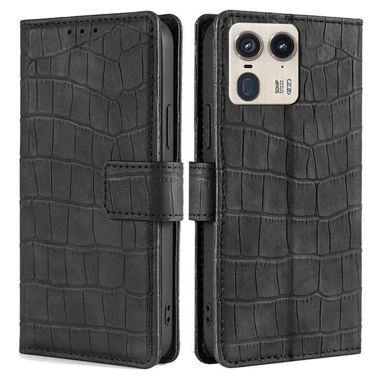 For Motorola Moto X50 Ultra 5G / Edge 50 Ultra 5G Case Crocodile Texture PU Leather Phone Cover - Black