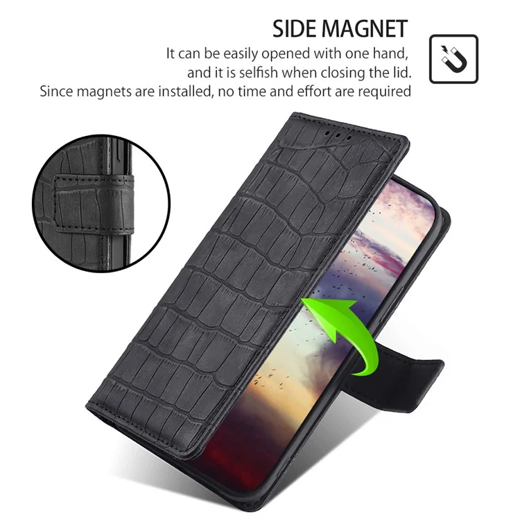 For Motorola Moto X50 Ultra 5G / Edge 50 Ultra 5G Case Crocodile Texture PU Leather Phone Cover - Black