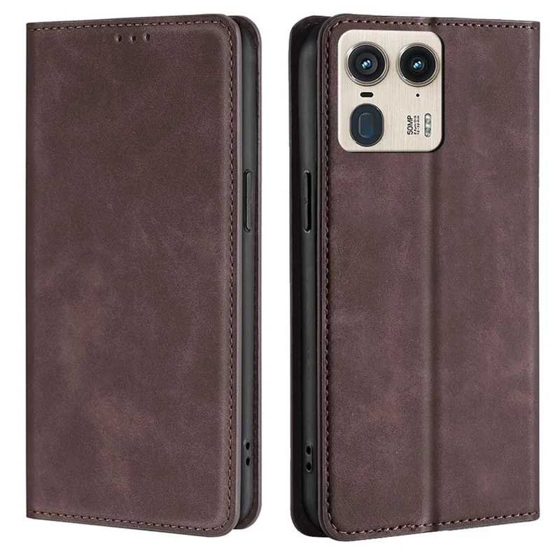 For Motorola Moto X50 Ultra 5G / Edge 50 Ultra 5G Wallet Case PU Leather Magnetic Closing Phone Cover - Dark Brown