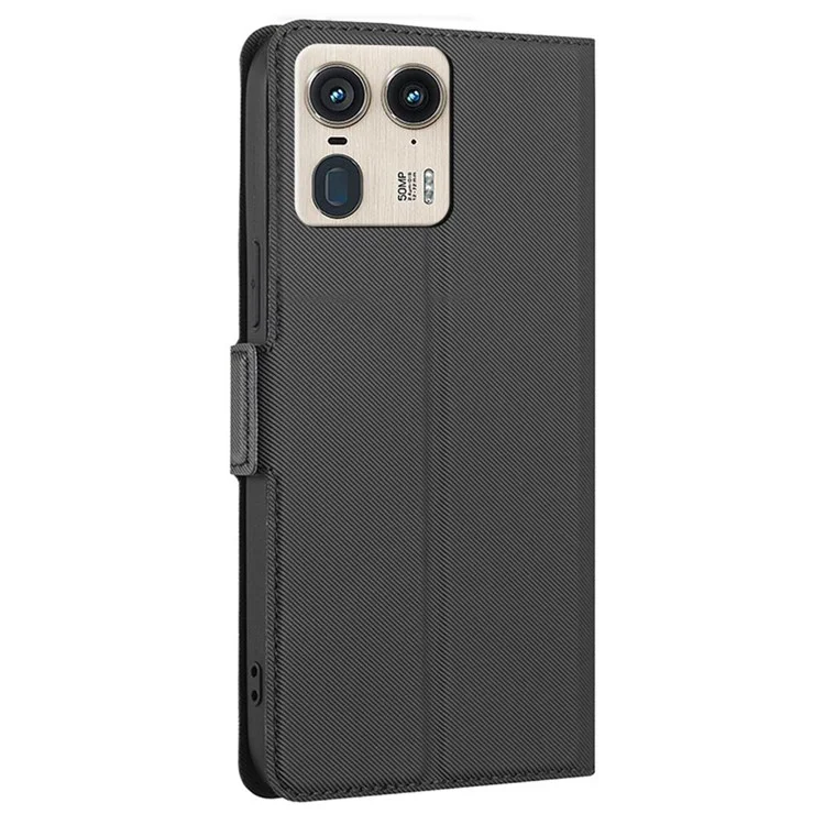 For Motorola Moto X50 Ultra 5G / Edge 50 Ultra 5G Case Card Holder Twill Texture Leather Phone Cover - Black