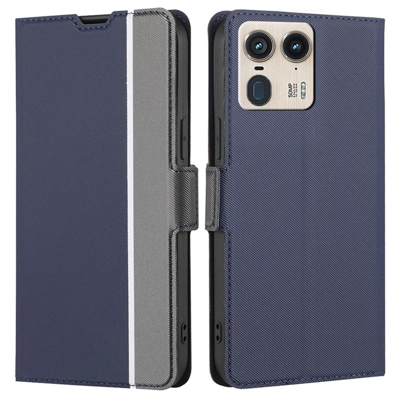 For Motorola Moto X50 Ultra 5G / Edge 50 Ultra 5G Case Card Holder Twill Texture Leather Phone Cover - Blue