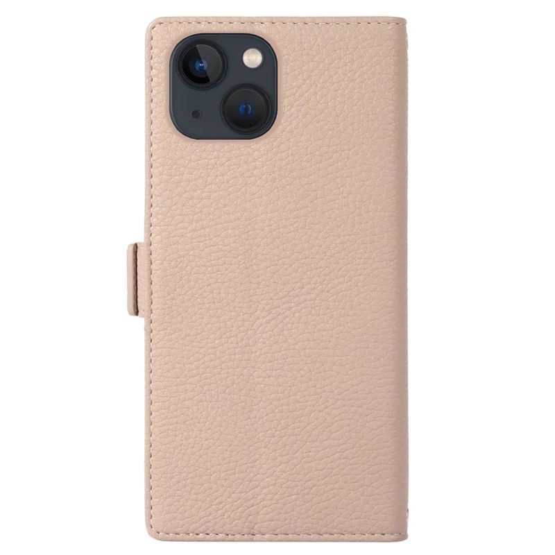 For iPhone 14 Zipper Pocket Design Phone Case Litchi Texture Full Protection PU Leather Phone Flip Cover Wallet with Strap - Apricot