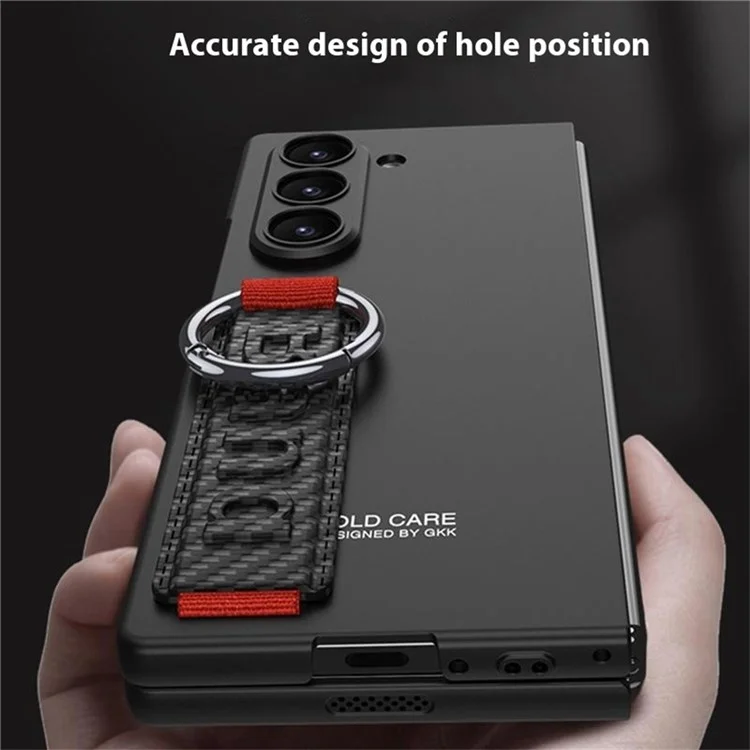 GKK For Samsung Galaxy Z Fold5 5G Case Tempered Glass Screen Film+Hard PC Phone Cover with Ring Holder, Finger Strap - Black