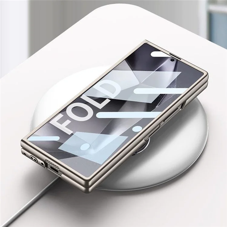 GKK For Samsung Galaxy Z Fold5 5G Case Tempered Glass Screen Film+Hard PC Phone Cover with Ring Holder, Finger Strap - Black
