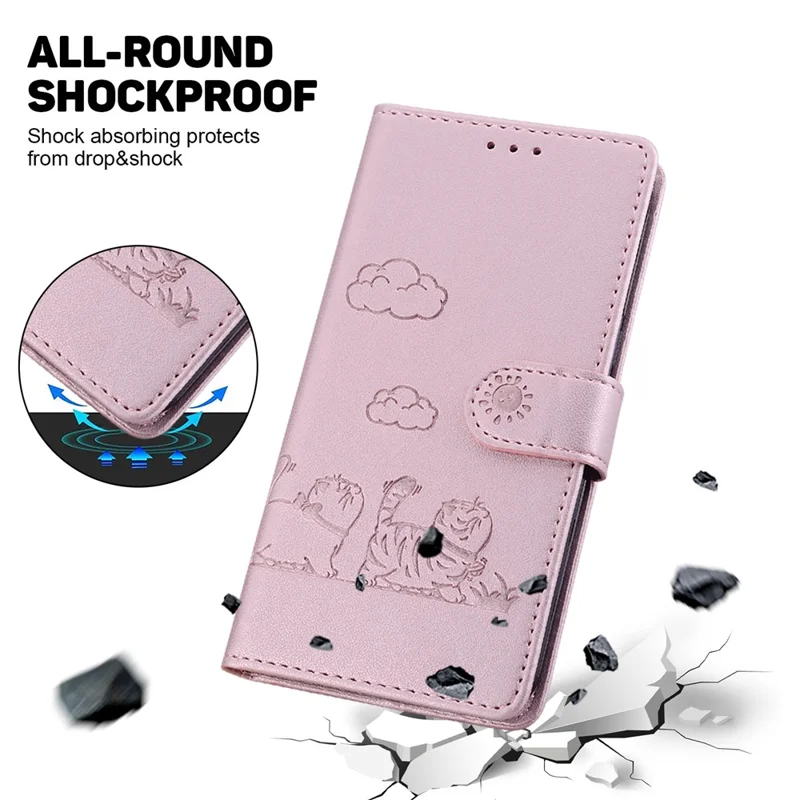 For Motorola Moto G35 5G Case RFID Blocking Kitten Pattern TPU+PU Leather Phone Cover - Pink