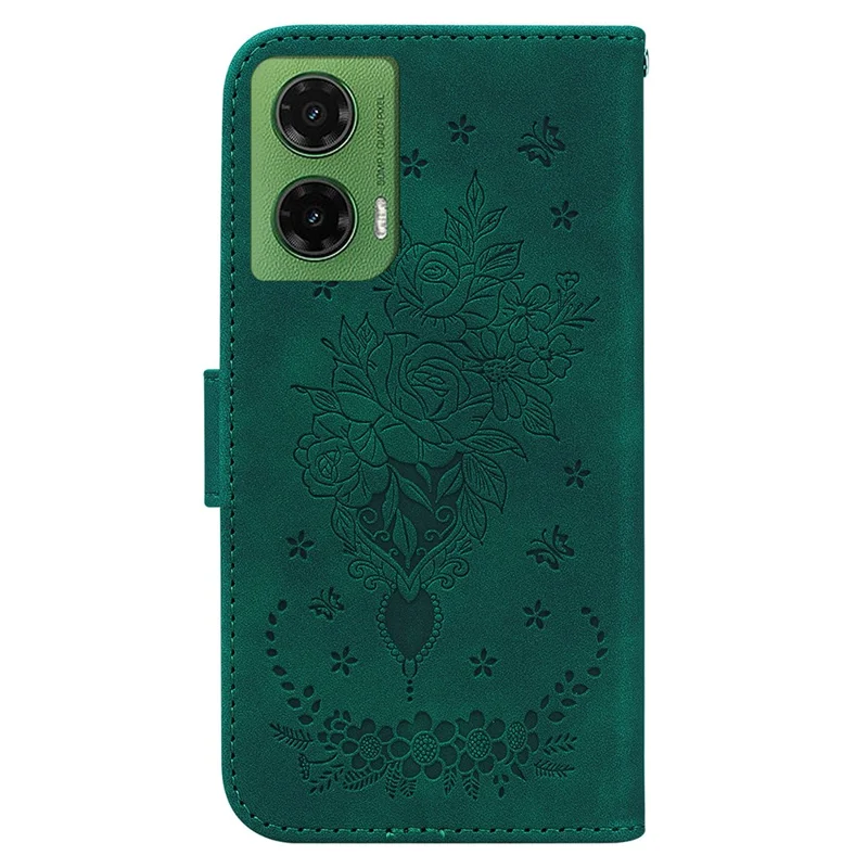 Per Motorola Moto G35 5G Custodia in pelle PU Portafoglio Cover per telefono Impronta farfalla fiore - Verde