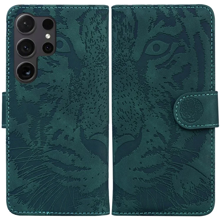 For Samsung Galaxy S25 Ultra Case Tiger Imprint Leather Wallet Phone Cover - Green