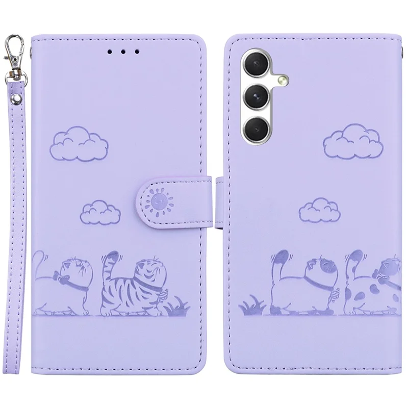 For Samsung Galaxy S25 Case RFID Blocking Kitten Pattern TPU+PU Leather Phone Cover - Purple