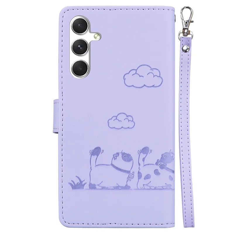 For Samsung Galaxy S25 Case RFID Blocking Kitten Pattern TPU+PU Leather Phone Cover - Purple
