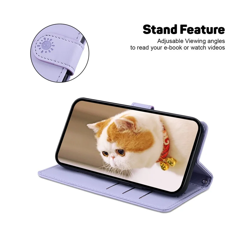 For Samsung Galaxy S25 Case RFID Blocking Kitten Pattern TPU+PU Leather Phone Cover - Purple