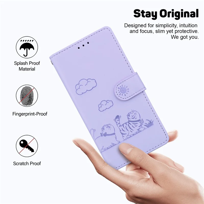 For Samsung Galaxy S25 Case RFID Blocking Kitten Pattern TPU+PU Leather Phone Cover - Purple