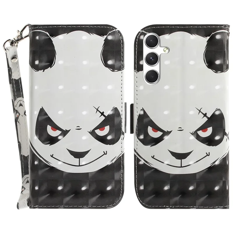 For Samsung Galaxy S25+ Case Pattern Printing Leather Wallet Phone Cover with Wrist Strap - Angry Panda