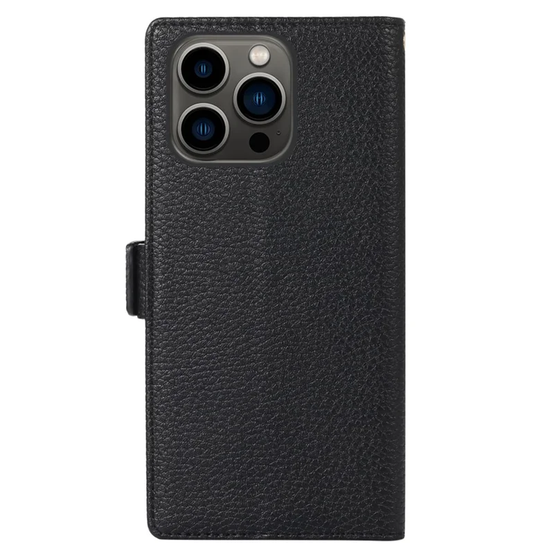 For iPhone 13 Pro 6.1 inch Zipper Pocket Design Litchi Texture Phone Case, Anti-scratch PU Leather Flip Cover Wallet with Strap - Black