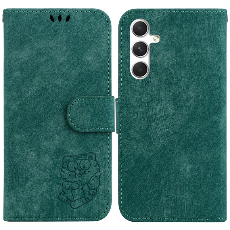 For Samsung Galaxy S25+ Wallet Case Tiger Imprint Leather Shockproof Phone Cover - Green