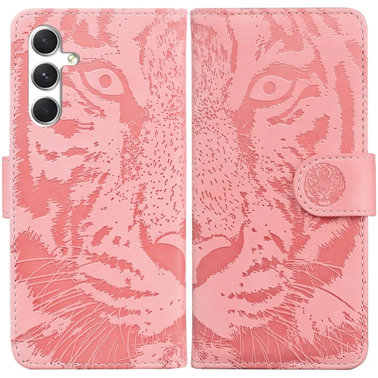 For Samsung Galaxy S25+ Case Tiger Imprint Leather Wallet Phone Cover - Pink
