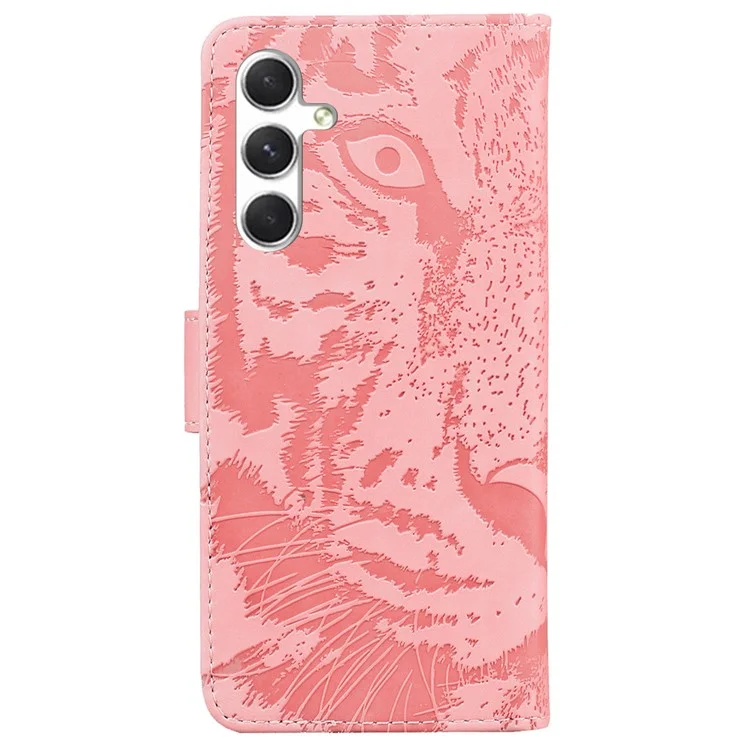 For Samsung Galaxy S25+ Case Tiger Imprint Leather Wallet Phone Cover - Pink