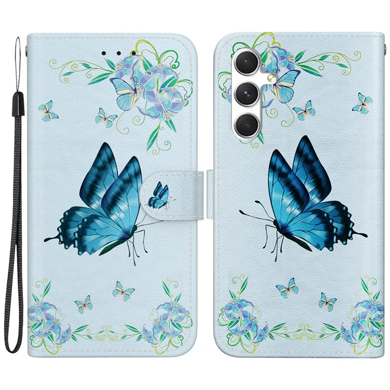 For Samsung Galaxy S25 Wallet Phone Case Anti-Drop Leather Flip Cover Pattern Printing - Blue Butterfly Flower