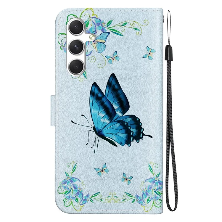 For Samsung Galaxy S25 Wallet Phone Case Anti-Drop Leather Flip Cover Pattern Printing - Blue Butterfly Flower