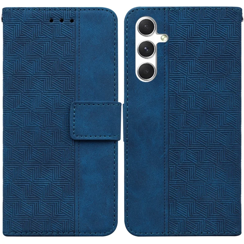 Voor Samsung Galaxy S25-hoesje met geometrisch patroon Lederen portemonnee telefoonhoes - Blauw