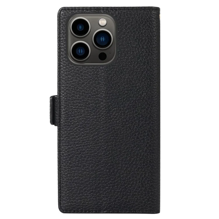 For iPhone 13 Pro Max 6.7 inch Zipper Pocket Design Litchi Texture Phone Case, PU Leather Flip Cover Wallet with Strap - Black