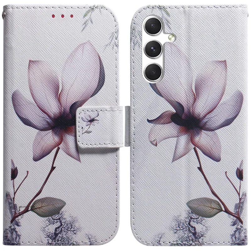 For Samsung Galaxy S25 Wallet Case Pattern Print Leather Phone Cover - Pink Flower