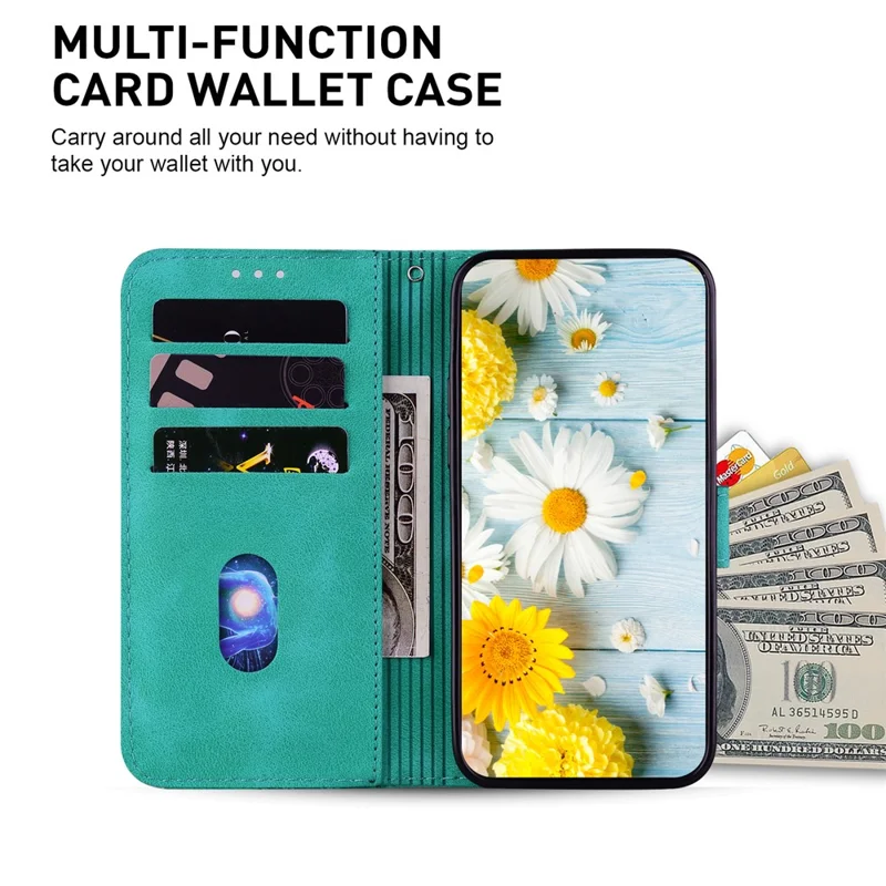 For Samsung Galaxy S25 Case Lily Flower Imprint Leather Phone Cover with Stand - Green