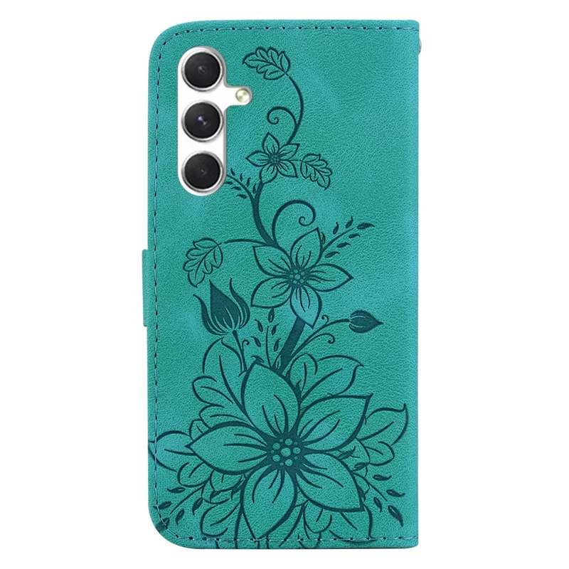 For Samsung Galaxy S25 Case Lily Flower Imprint Leather Phone Cover with Stand - Green