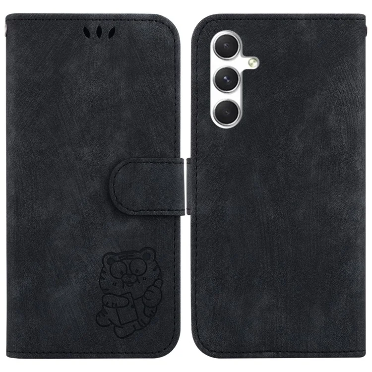 For Samsung Galaxy S25 Wallet Case Tiger Imprint Leather Shockproof Phone Cover - Black