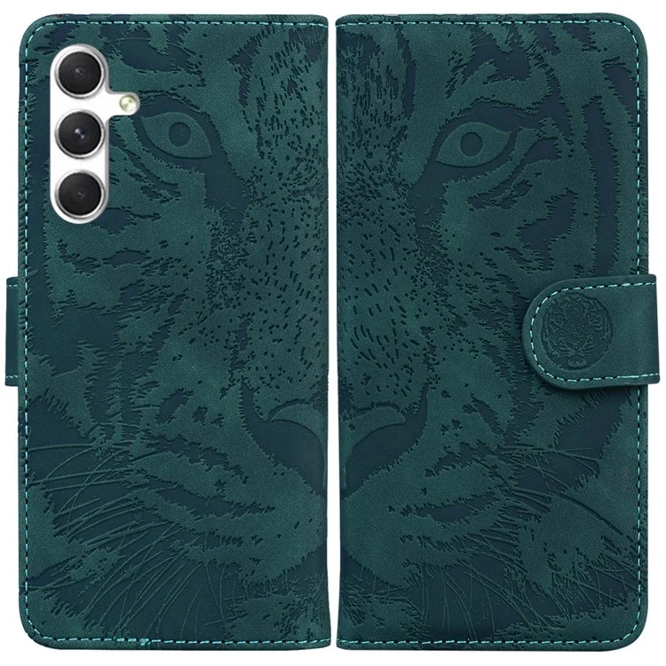 For Samsung Galaxy S25 Case Tiger Imprint Leather Wallet Phone Cover - Green