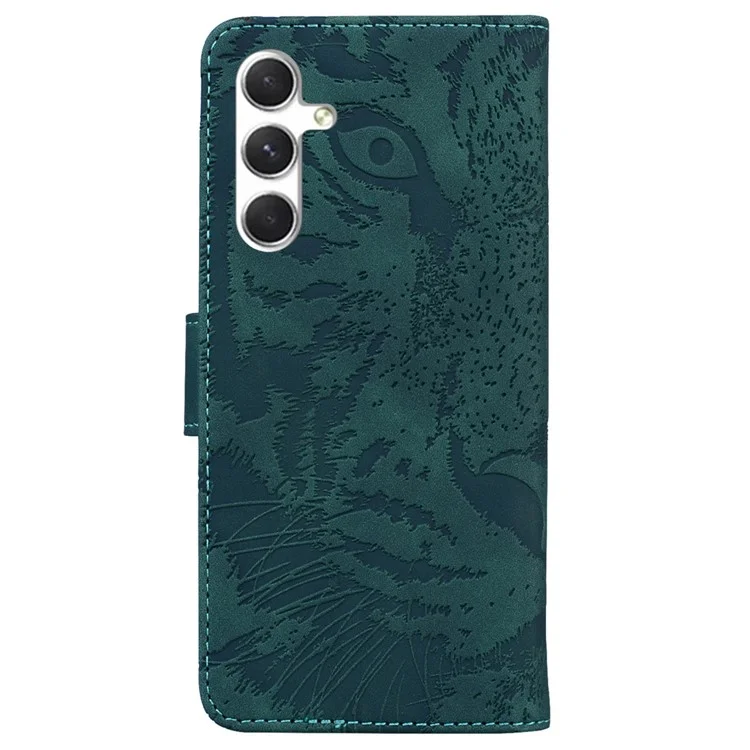 For Samsung Galaxy S25 Case Tiger Imprint Leather Wallet Phone Cover - Green