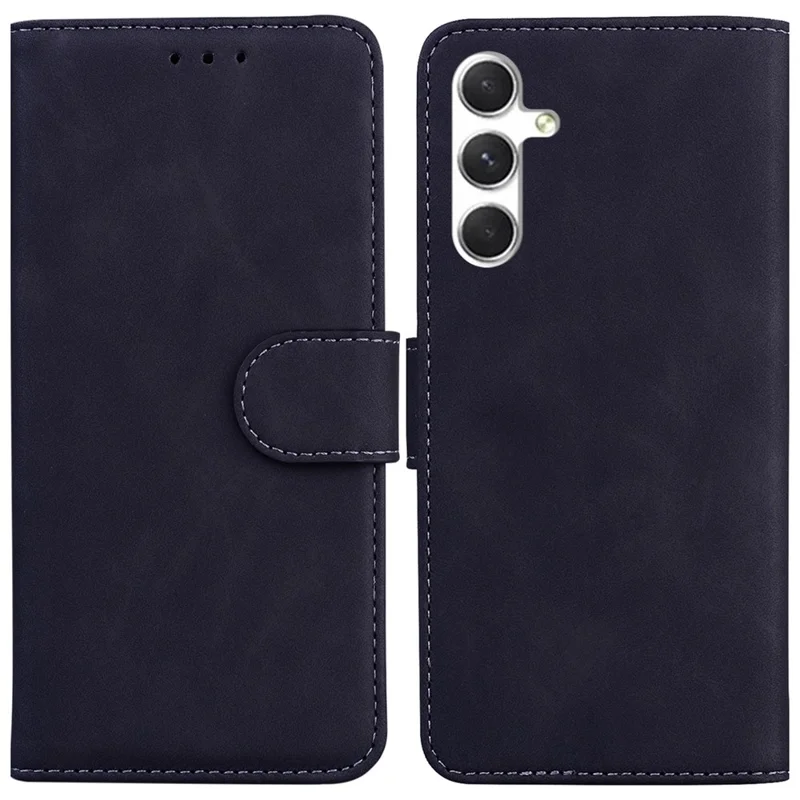 For Samsung Galaxy S25 Case Solid Color Leather Wallet Phone Cover - Black