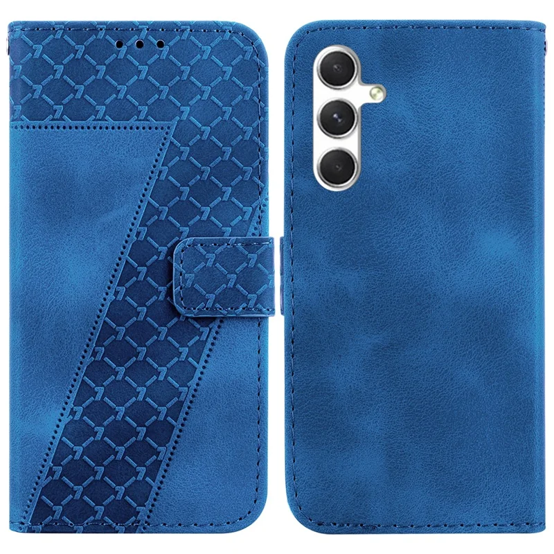 For Samsung Galaxy S25 Stand Case 7-Shaped Pattern Imprint Leather Phone Cover - Dark Blue