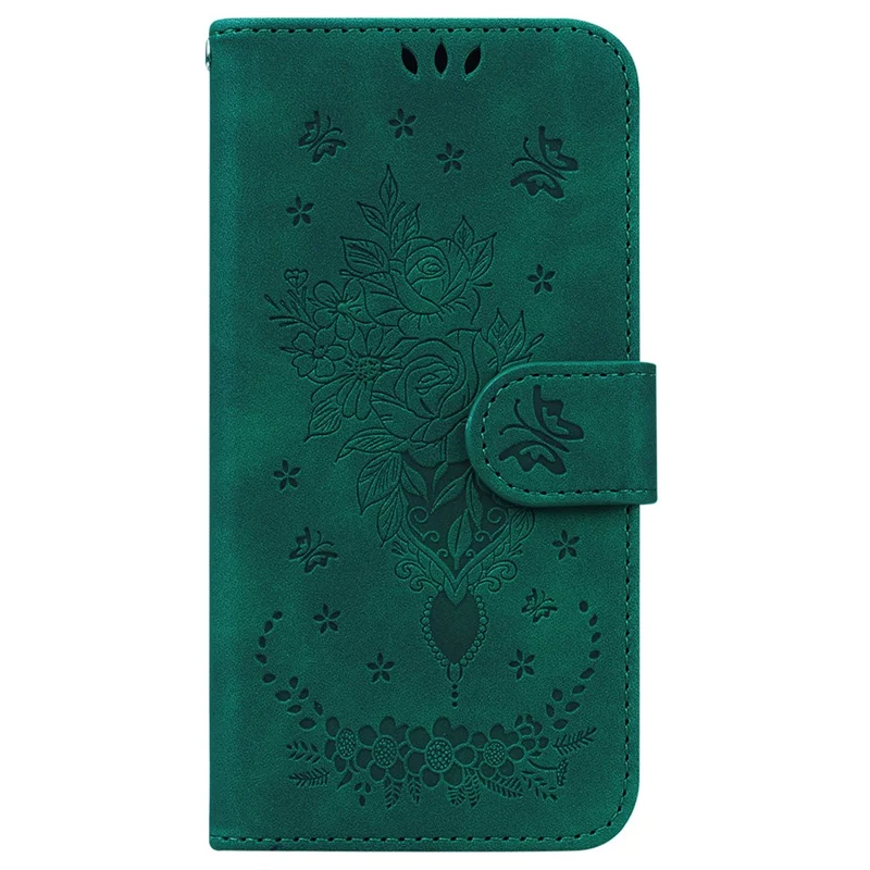 For Samsung Galaxy S25 Case PU Leather Wallet Phone Cover Butterfly Flower Imprint - Green