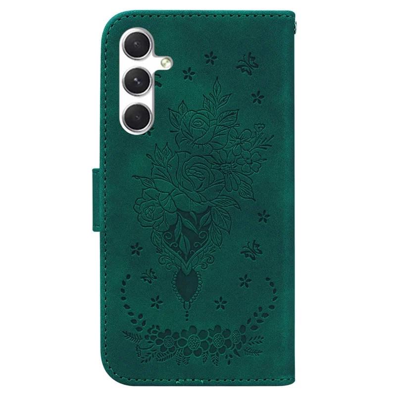 For Samsung Galaxy S25 Case PU Leather Wallet Phone Cover Butterfly Flower Imprint - Green