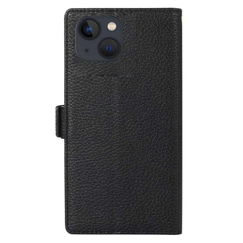 For iPhone 13 6.1 inch Zipper Pocket Design Bump Proof Litchi Texture Phone Case, PU Leather Flip Cover Wallet with Strap - Black