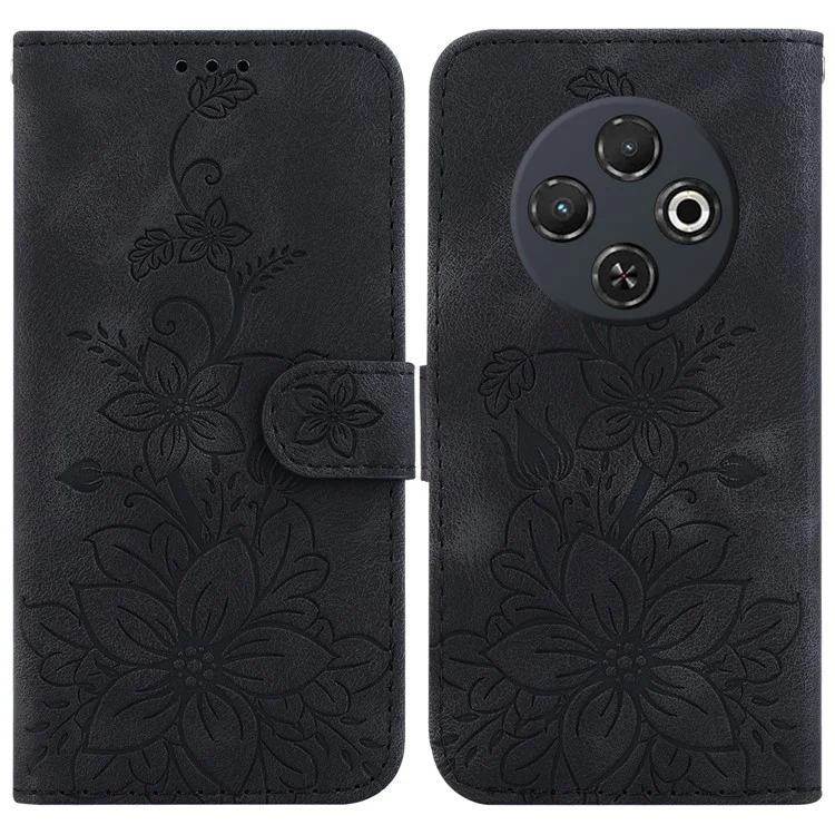 Чехол для TECNO Spark 30C с отпечатком цветка лилии, кожаный чехол для телефона с подставкой - черный
