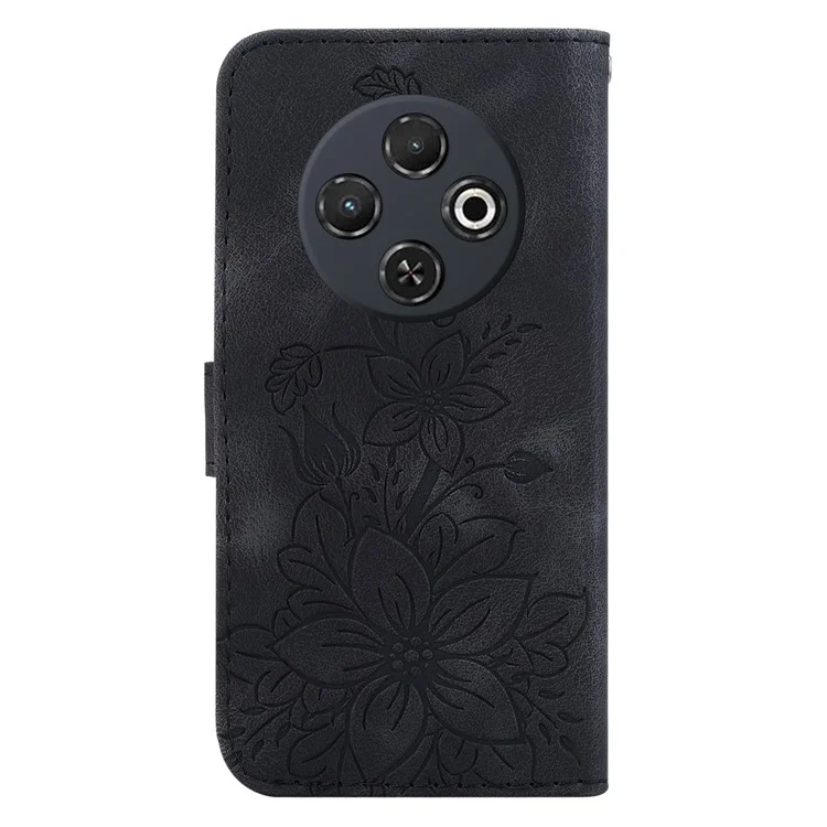 Чехол для TECNO Spark 30C с отпечатком цветка лилии, кожаный чехол для телефона с подставкой - черный