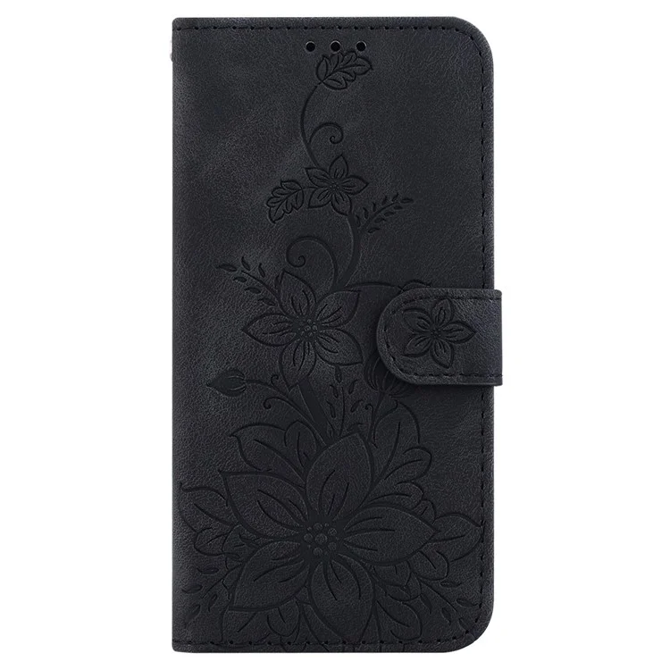 For TECNO Pova 6 Neo Case Lily Flower Imprint Leather Phone Cover with Stand - Black