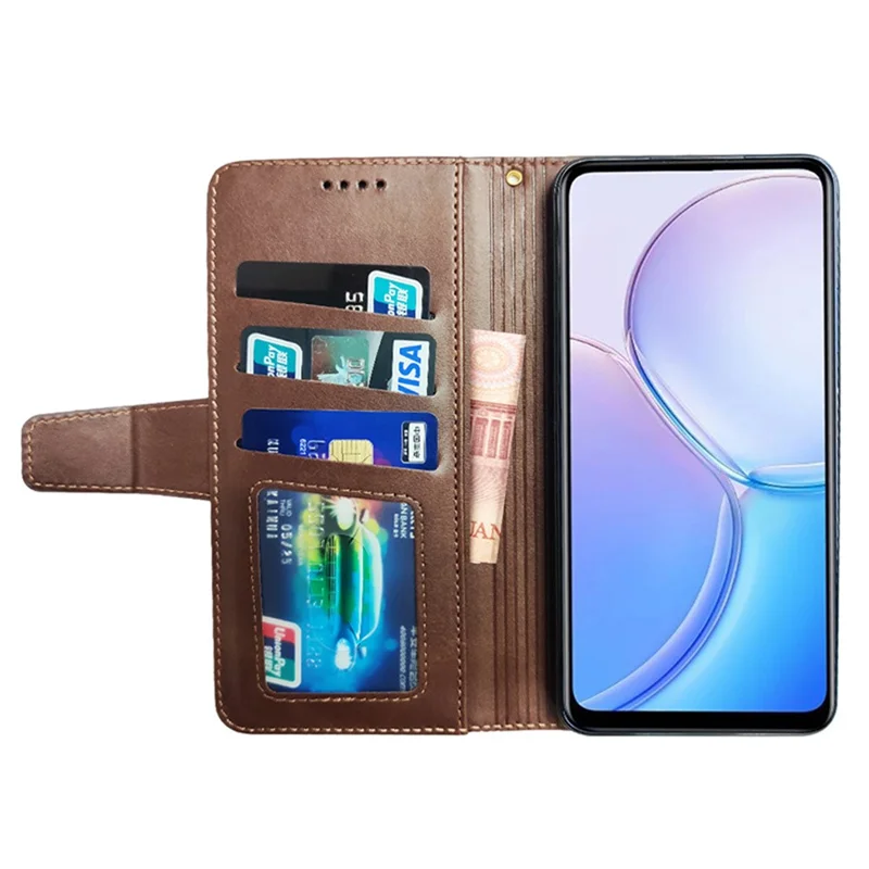 IDEWEI For Xiaomi Redmi Note 14 5G Case Leather Wallet Phone Cover Stand Calf Texture - Coffee