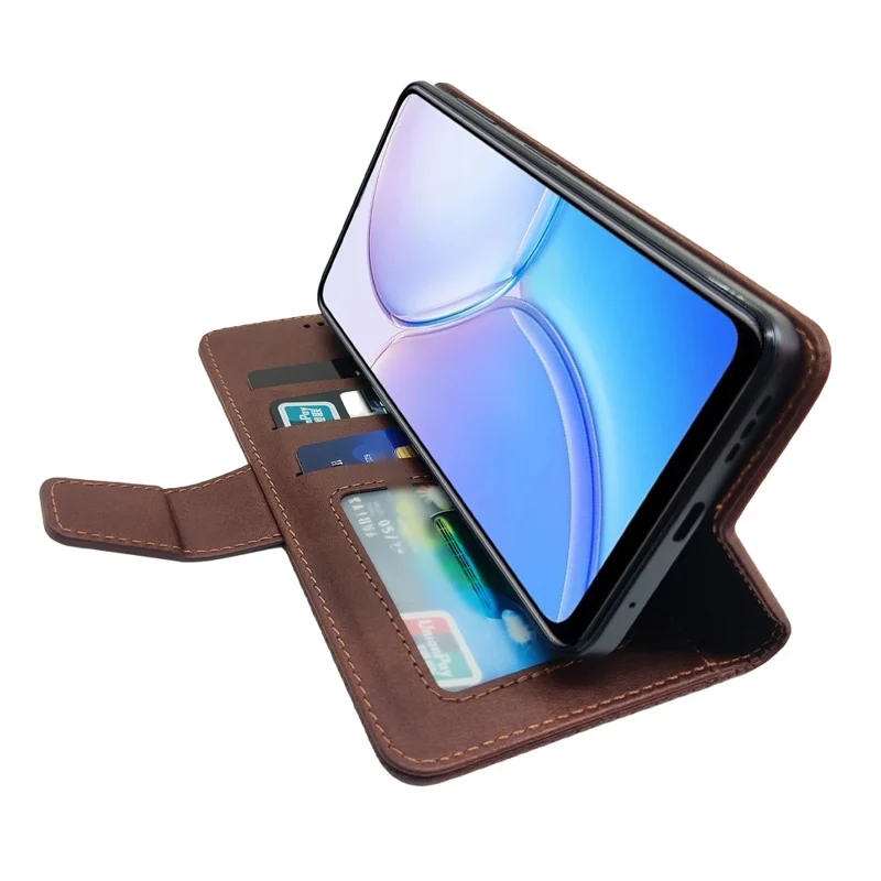 IDEWEI For Xiaomi Redmi Note 14 5G Case Leather Wallet Phone Cover Stand Calf Texture - Coffee