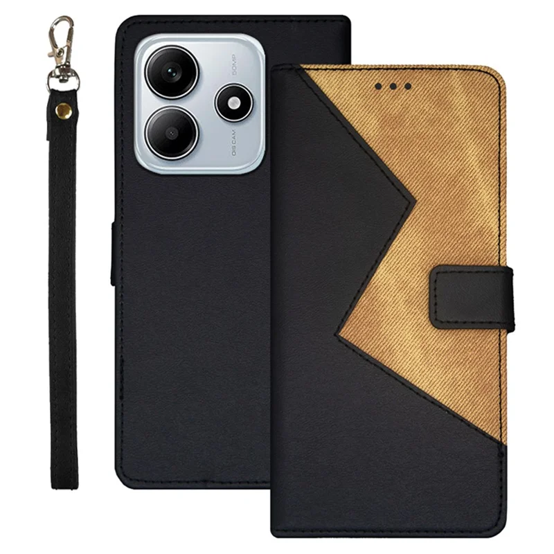 IDEWEI For Xiaomi Redmi Note 14 5G Case Card Slots Splicing Color Leather Phone Cover - Black
