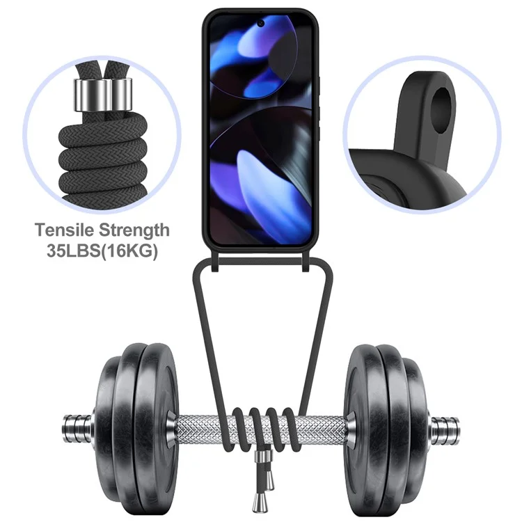 Funda para Google Pixel 9 de silicona líquida con soporte para tarjetas y cordón - Negro