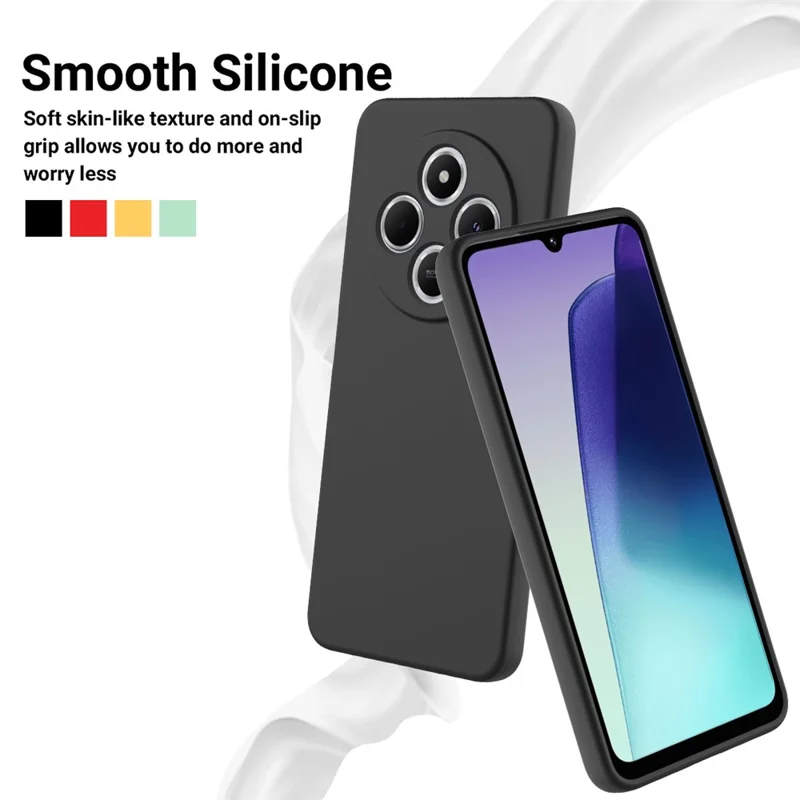 Für Xiaomi Redmi 14R 5G Hülle, Flüssige Silikonhülle Kratzfest Handyhülle mit Handschlaufe - Schwarz