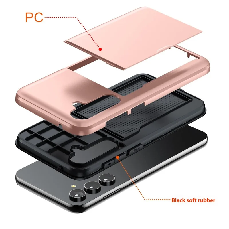 Para Samsung Galaxy S25 Funda con Soporte para Tarjetas Carcasa de TPU + PC - Oro Rosa
