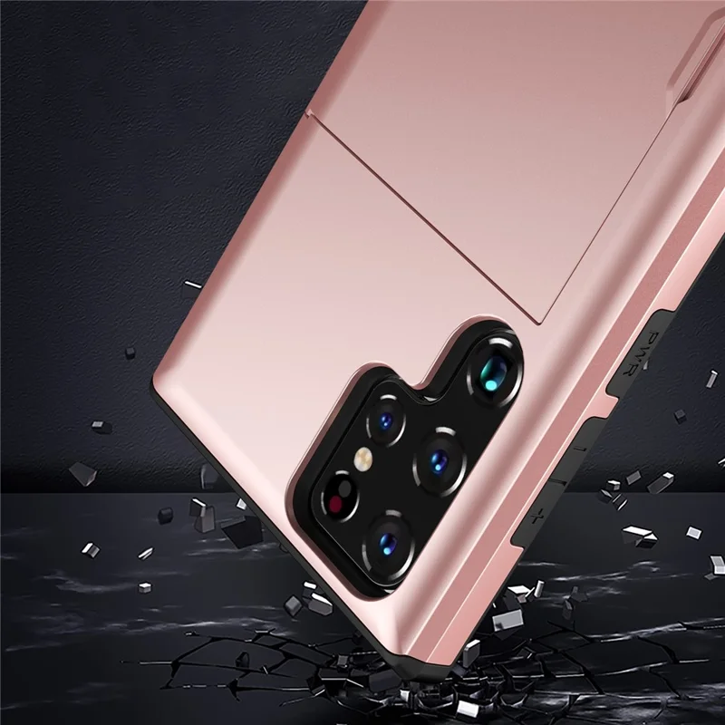 For Samsung Galaxy S25 Ultra Case with Card Holder TPU + PC Phone Back Cover - Rose Gold