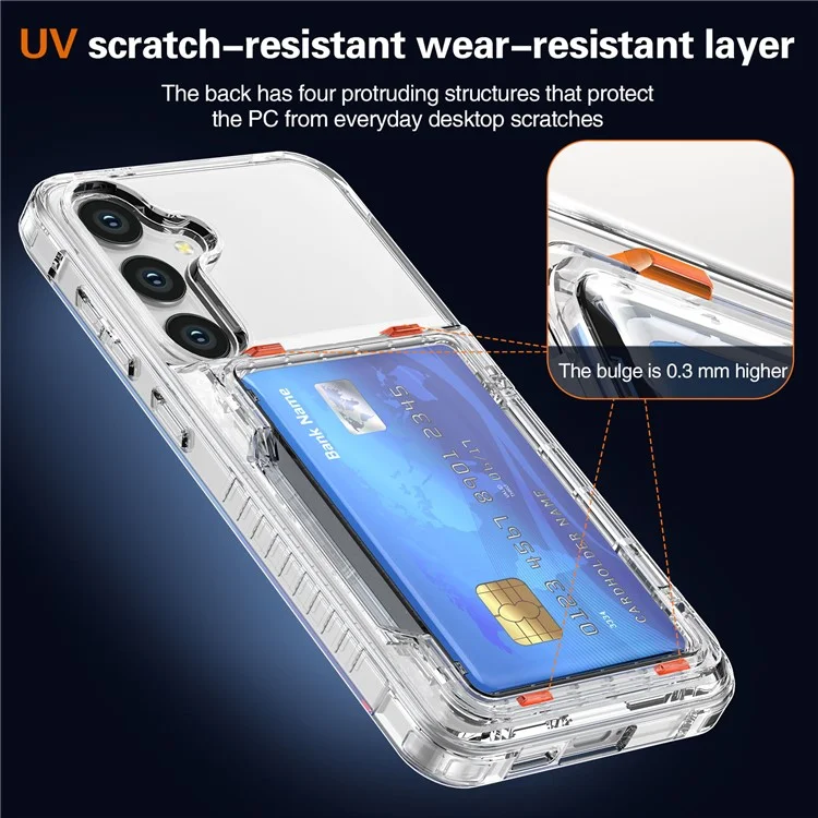 Per Samsung Galaxy S25 Clear Case PC+TPU Phone Cover Card Holder Kickstand - Trasparente