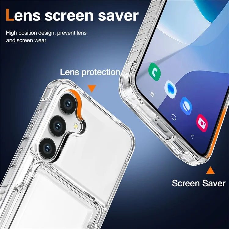 Per Samsung Galaxy S25 Clear Case PC+TPU Phone Cover Card Holder Kickstand - Trasparente