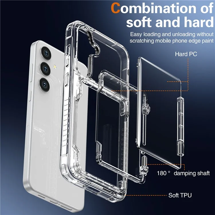 Per Samsung Galaxy S25 Clear Case PC+TPU Phone Cover Card Holder Kickstand - Trasparente