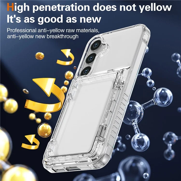 Per Samsung Galaxy S25 Clear Case PC+TPU Phone Cover Card Holder Kickstand - Trasparente
