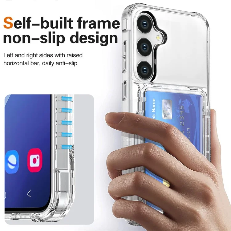 Per Samsung Galaxy S25 Clear Case PC+TPU Phone Cover Card Holder Kickstand - Trasparente